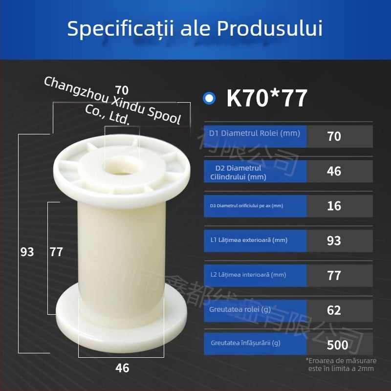 Bobină Xindu pentru cablu – DIN70, ABS plastic, certificat ISO9001 RoHS, pentru sârmă metalică