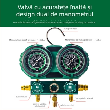 Manometru diafragmă pentru climatizare auto – set de unelte cu refrigerant R134a, manometre duali pentru R22/R410