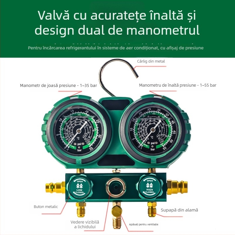 Manometru diafragmă pentru climatizare auto – set de unelte cu refrigerant R134a, manometre duali pentru R22/R410