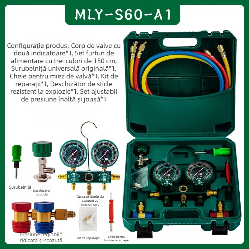 Manometru diafragmă pentru climatizare auto – set de unelte cu refrigerant R134a, manometre duali pentru R22/R410