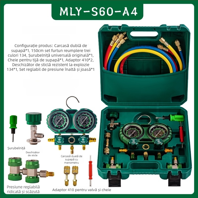 Manometru diafragmă pentru climatizare auto – set de unelte cu refrigerant R134a, manometre duali pentru R22/R410