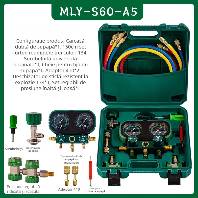 Manometru diafragmă pentru climatizare auto – set de unelte cu refrigerant R134a, manometre duali pentru R22/R410