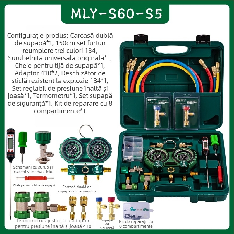 Manometru diafragmă pentru climatizare auto – set de unelte cu refrigerant R134a, manometre duali pentru R22/R410