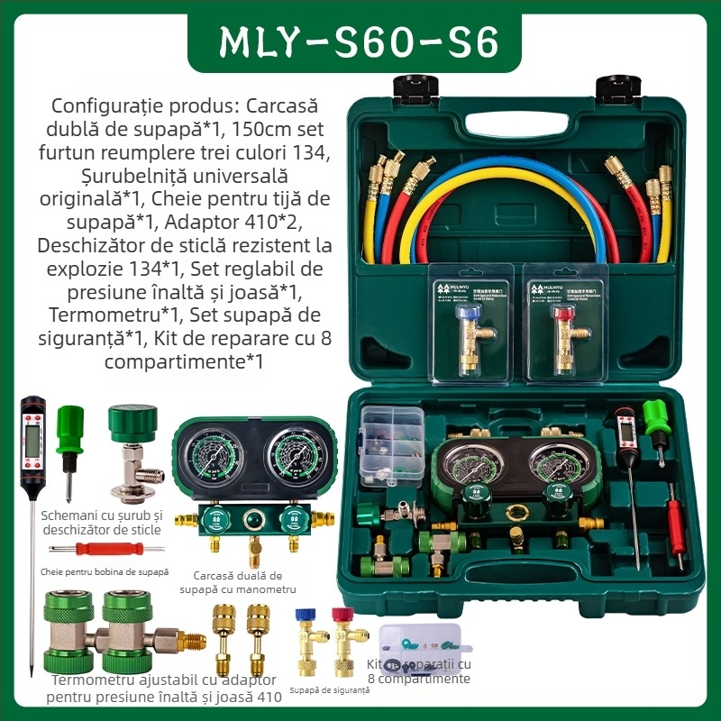 Manometru diafragmă pentru climatizare auto – set de unelte cu refrigerant R134a, manometre duali pentru R22/R410