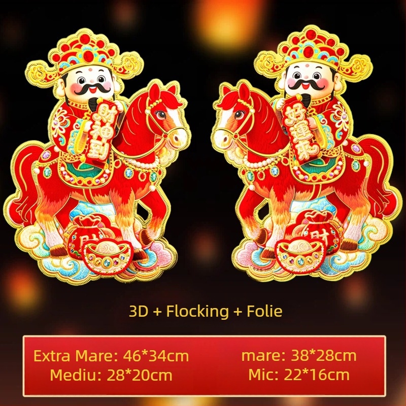 Set de autocolante tridimensionale cu caracter Fu pentru ușă, fereastră și perete – Anul Calului, Festivalul Primăverii – lucrat manual pe carton alb, stil Chinezesc