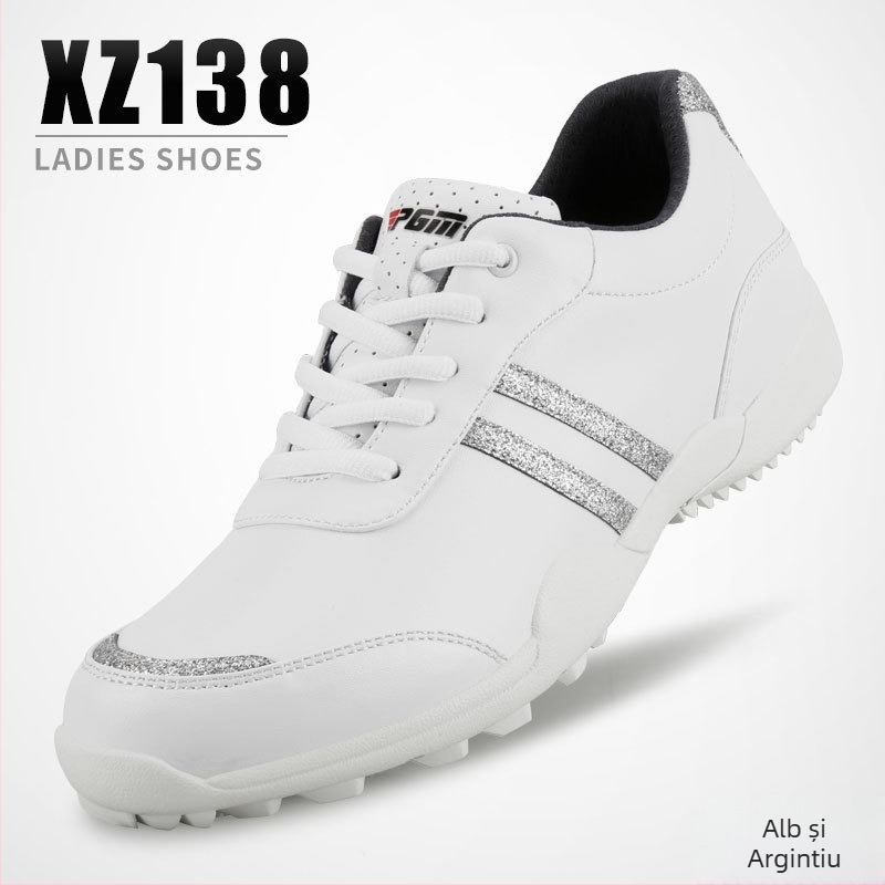 Pantofi de golf pentru femei PGM – impermeabili, respirabili, din piele microfibră, model cu bare paralele, talpă din cauciuc antiderapant