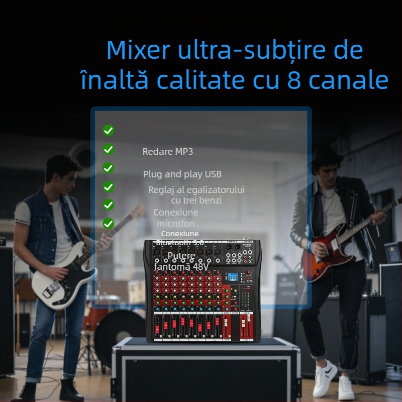 Mixer DJ cu 8 canale, 6 canale cu reverb, USB și Bluetooth