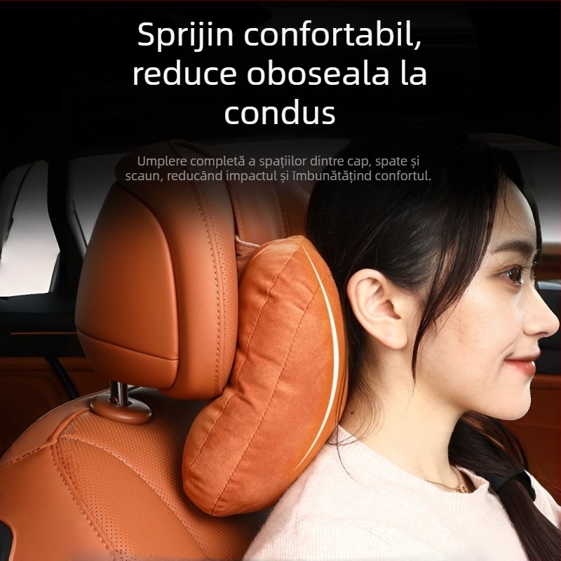 Perne auto pentru gât cu suport lombar, material velur, personalizare disponibilă, stil minimalist, potrivire universală