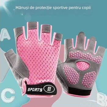 Mănuși pentru copii cu degete jumătate și plasă în formă de fluture – antialunecare, poliester, unisex, pentru ciclism și role, 4–12 ani