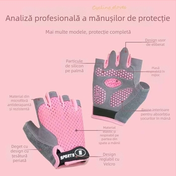 Mănuși pentru copii cu degete jumătate și plasă în formă de fluture – antialunecare, poliester, unisex, pentru ciclism și role, 4–12 ani