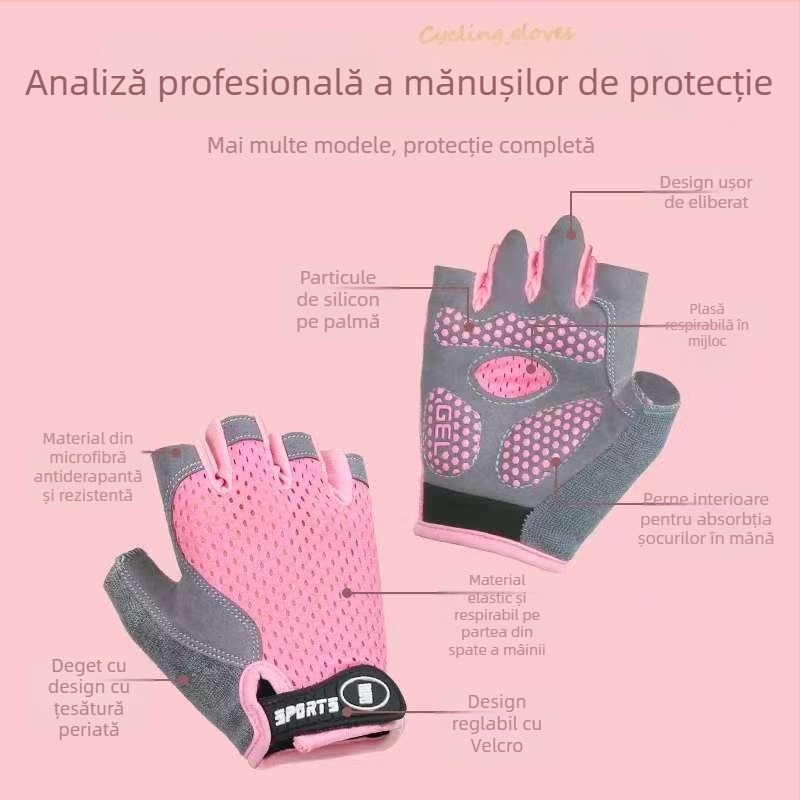 Mănuși pentru copii cu degete jumătate și plasă în formă de fluture – antialunecare, poliester, unisex, pentru ciclism și role, 4–12 ani