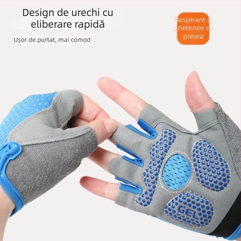Mănuși de ciclism pentru copii, degete pe jumătate, unisex, design monocrom, material textil, antiderapante, pentru vârsta 5–13 ani