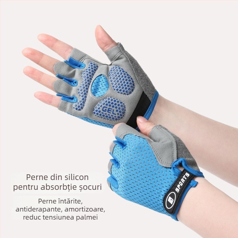 Mănuși de ciclism pentru copii, degete pe jumătate, unisex, design monocrom, material textil, antiderapante, pentru vârsta 5–13 ani