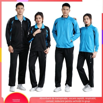 Set unisex pentru tenis de masă cu geacă lungă și trening pentru toamnă-iarnă, material 100% poliester cu căptușeală din poliester, potrivit pentru competiții și antrenamente