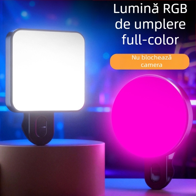 Lumină de umplere portabilă pentru telefon, pentru selfie, înregistrare video și exterior – 4.8W, 2700–3500K lumină caldă, 3 temperaturi de culoare, manevrabil în mână, model Bgd-dy