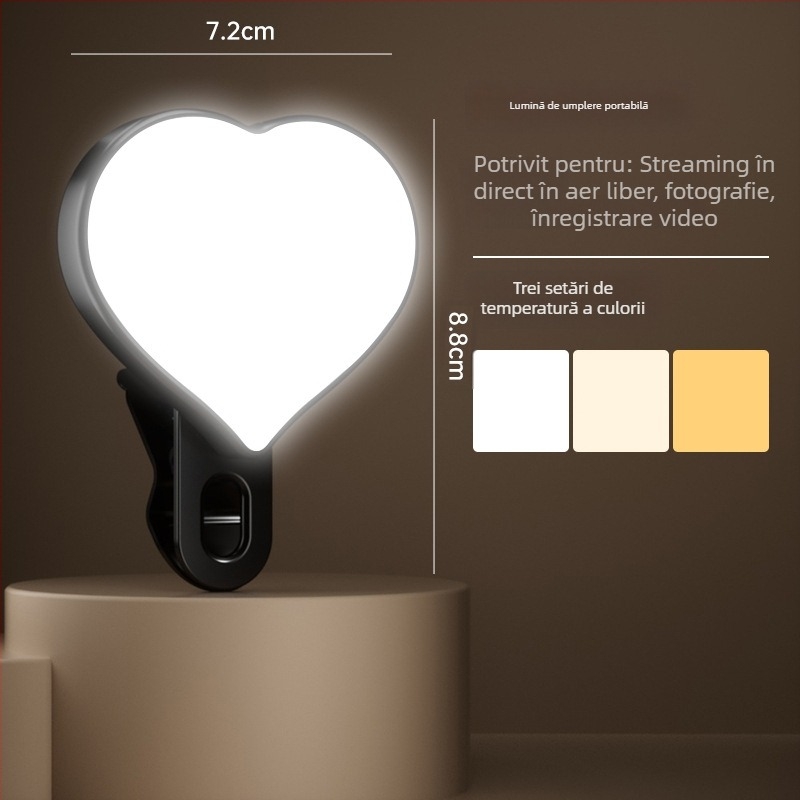 Lumină de umplere portabilă pentru telefon, pentru selfie, înregistrare video și exterior – 4.8W, 2700–3500K lumină caldă, 3 temperaturi de culoare, manevrabil în mână, model Bgd-dy