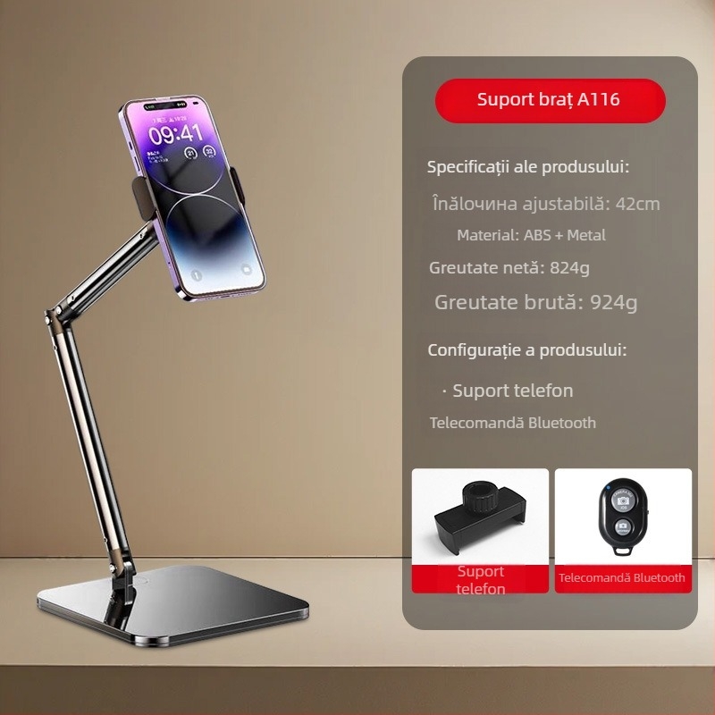 Suport de masă pentru telefon pentru streaming live – aliaj de aluminiu, sarcină maximă 2 kg, greutate 950 g, model 000865