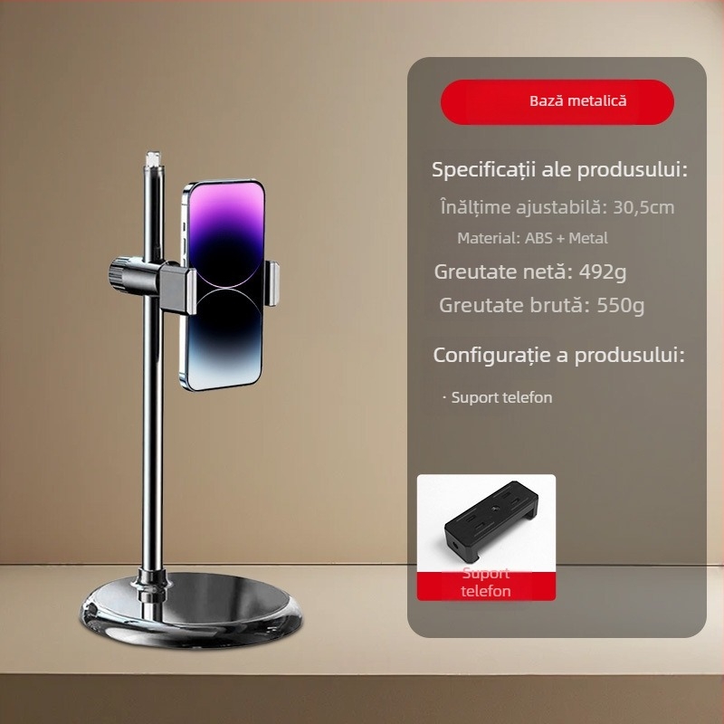 Suport de masă pentru telefon pentru streaming live – aliaj de aluminiu, sarcină maximă 2 kg, greutate 950 g, model 000865
