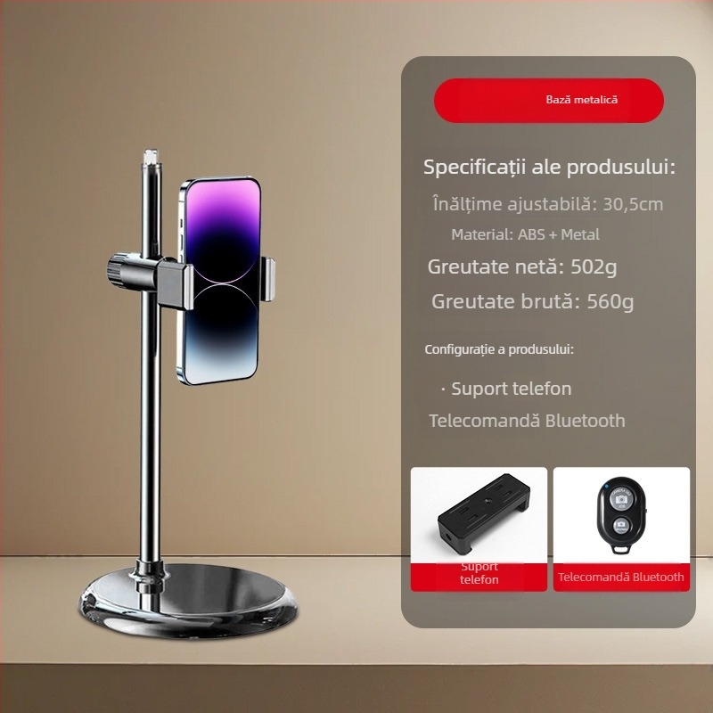 Suport de masă pentru telefon pentru streaming live – aliaj de aluminiu, sarcină maximă 2 kg, greutate 950 g, model 000865