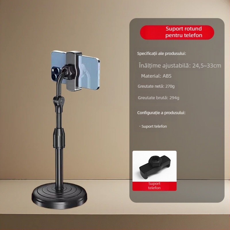 Suport de masă pentru telefon pentru streaming live – aliaj de aluminiu, sarcină maximă 2 kg, greutate 950 g, model 000865