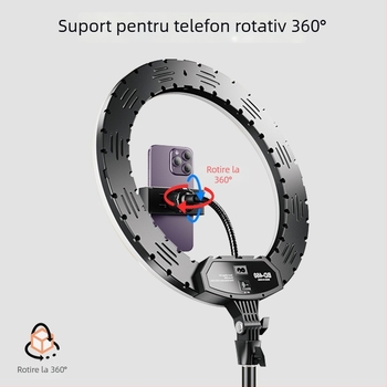 Lampa inel de podea pentru streaming live cu suport pentru telefon, LED 55–65W, 220V, reglaj luminozitate