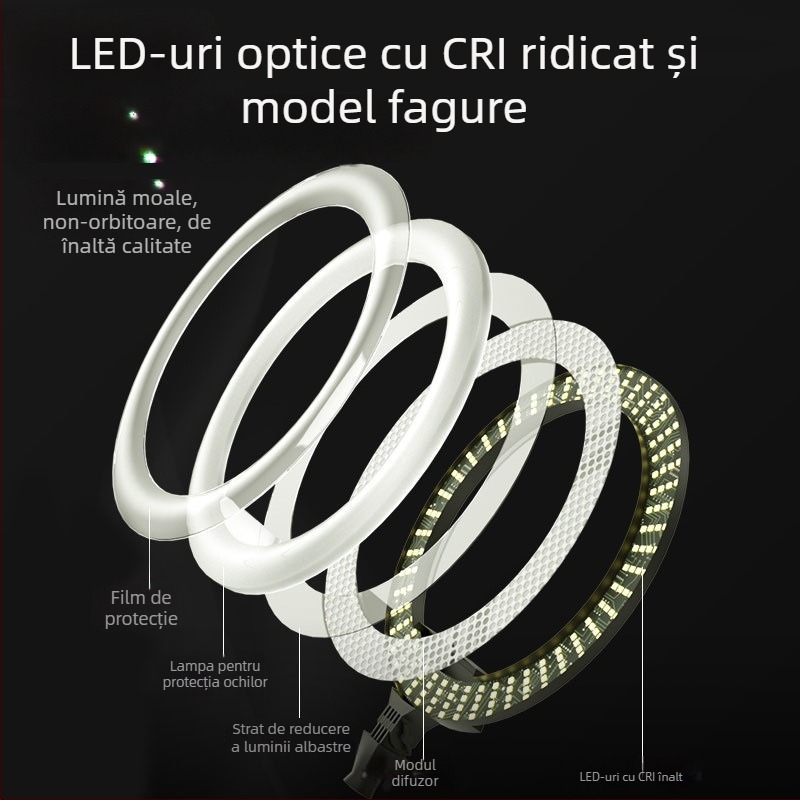 Lampa inel de podea pentru streaming live cu suport pentru telefon, LED 55–65W, 220V, reglaj luminozitate