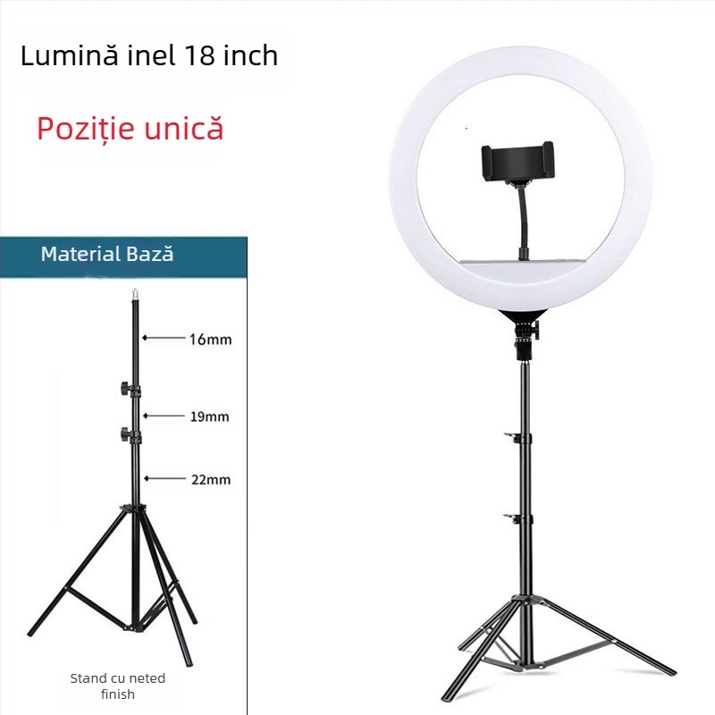 Lampa inel de podea pentru streaming live cu suport pentru telefon, LED 55–65W, 220V, reglaj luminozitate