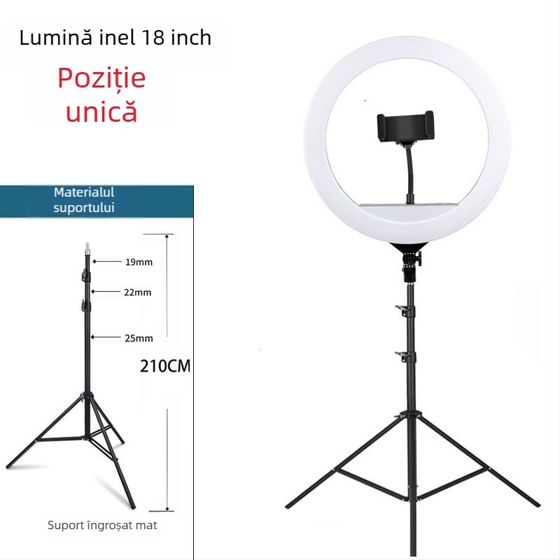 Lampa inel de podea pentru streaming live cu suport pentru telefon, LED 55–65W, 220V, reglaj luminozitate