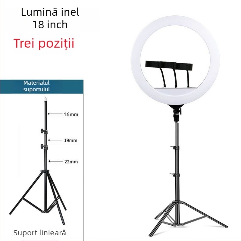 Lampa inel de podea pentru streaming live cu suport pentru telefon, LED 55–65W, 220V, reglaj luminozitate
