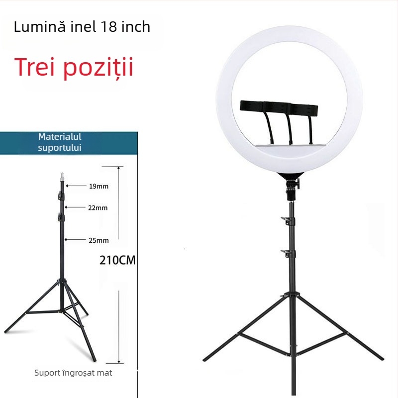 Lampa inel de podea pentru streaming live cu suport pentru telefon, LED 55–65W, 220V, reglaj luminozitate