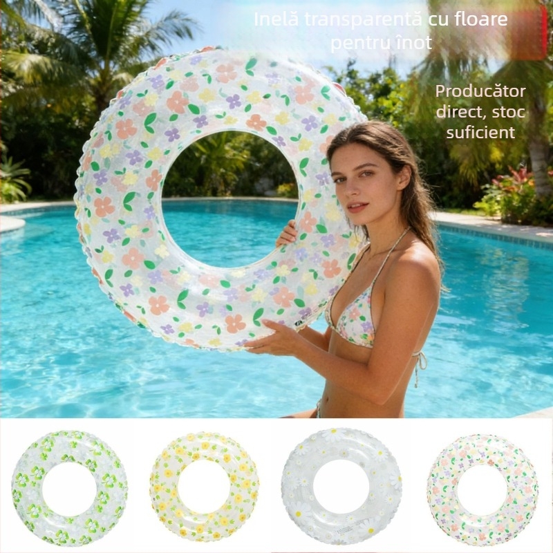 Inel de înot cu model cu flori, gonflabil, PVC ecologic, grosime 0.2 mm, pentru copii