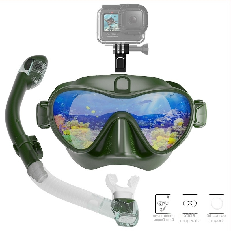 Set mască de scufundări și snorkel cu suport GoPro — silicon, Piccolo