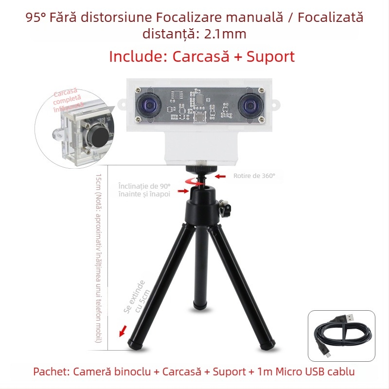 Modul cameră stereo, senzor 1.0MP, reconstrucție 3D și recunoaștere facială, detecție adâncime, USB 2.0 fără driver, 30FPS