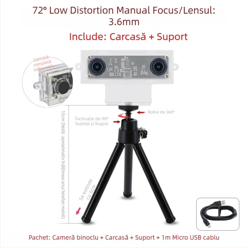 Modul cameră stereo, senzor 1.0MP, reconstrucție 3D și recunoaștere facială, detecție adâncime, USB 2.0 fără driver, 30FPS