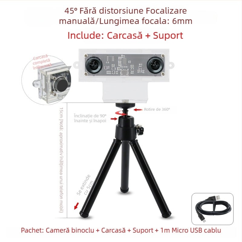Modul cameră stereo, senzor 1.0MP, reconstrucție 3D și recunoaștere facială, detecție adâncime, USB 2.0 fără driver, 30FPS