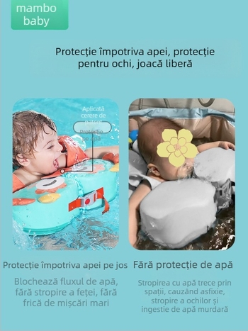Mambobaby inel de înot subraț cu model Totoro, reglabil, fără aer, pentru copii de la 3 luni la 6 ani