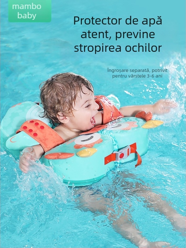Mambobaby inel de înot subraț cu model Totoro, reglabil, fără aer, pentru copii de la 3 luni la 6 ani