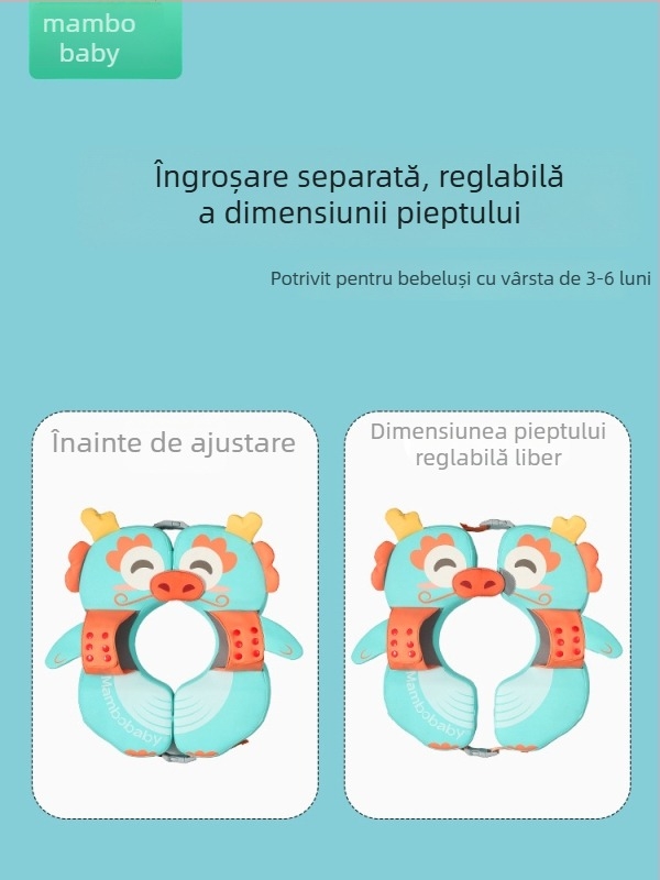 Mambobaby inel de înot subraț cu model Totoro, reglabil, fără aer, pentru copii de la 3 luni la 6 ani