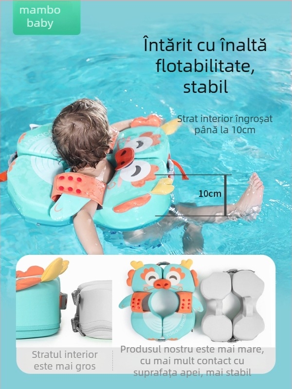 Mambobaby inel de înot subraț cu model Totoro, reglabil, fără aer, pentru copii de la 3 luni la 6 ani