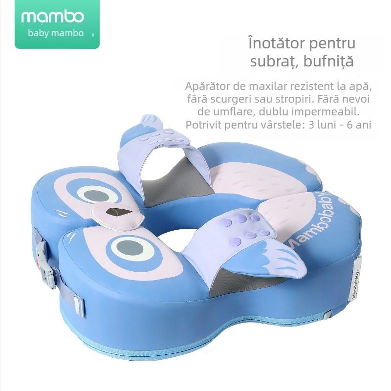 Mambobaby inel de înot subraț cu model Totoro, reglabil, fără aer, pentru copii de la 3 luni la 6 ani
