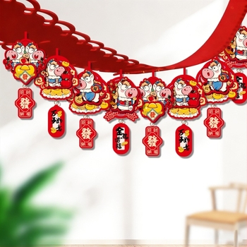 Decor pentru sală – pandantive cu ponei în stil desen animat, din hârtie și panglică, pentru festivalul de primăvară