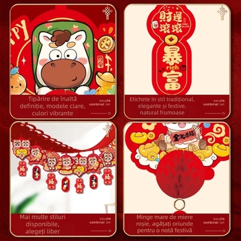 Decor pentru sală – pandantive cu ponei în stil desen animat, din hârtie și panglică, pentru festivalul de primăvară