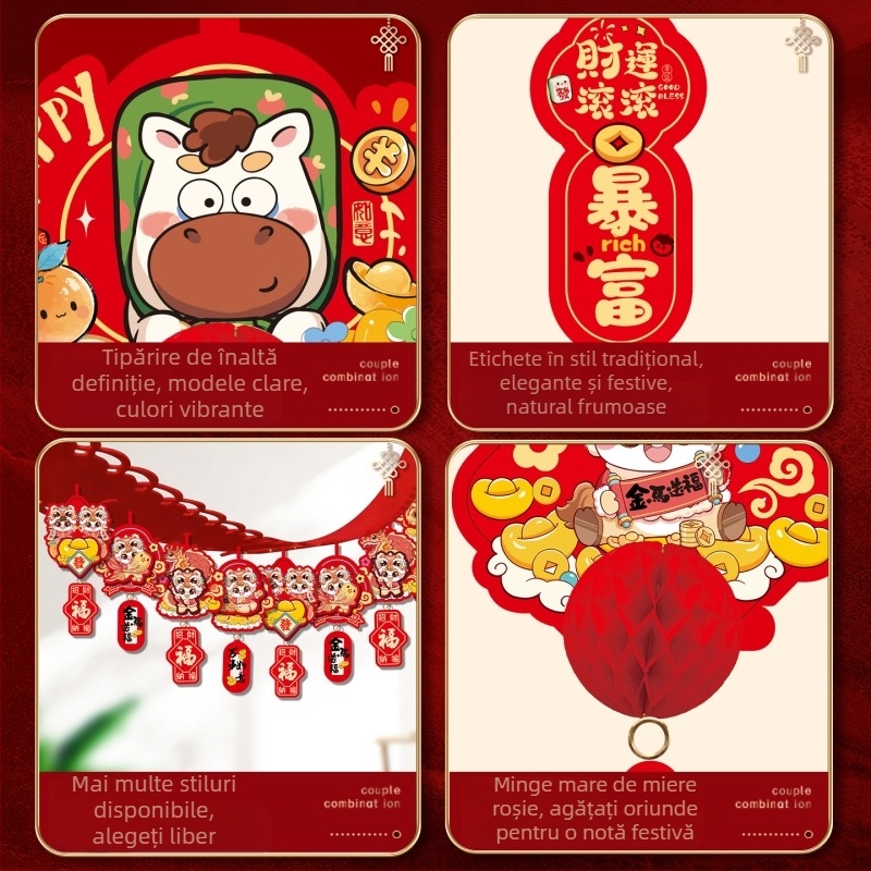 Decor pentru sală – pandantive cu ponei în stil desen animat, din hârtie și panglică, pentru festivalul de primăvară