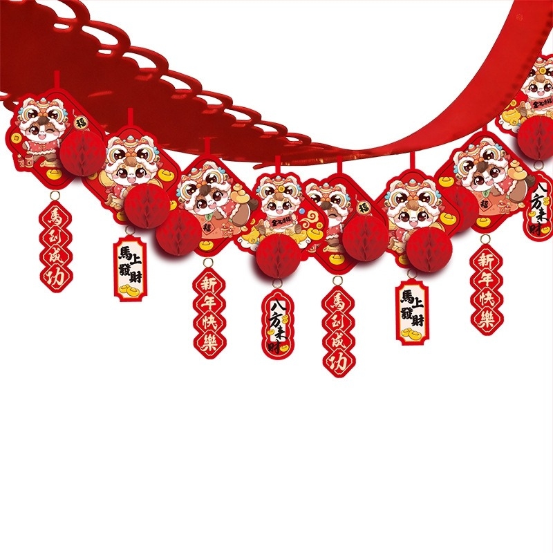 Decor pentru sală – pandantive cu ponei în stil desen animat, din hârtie și panglică, pentru festivalul de primăvară