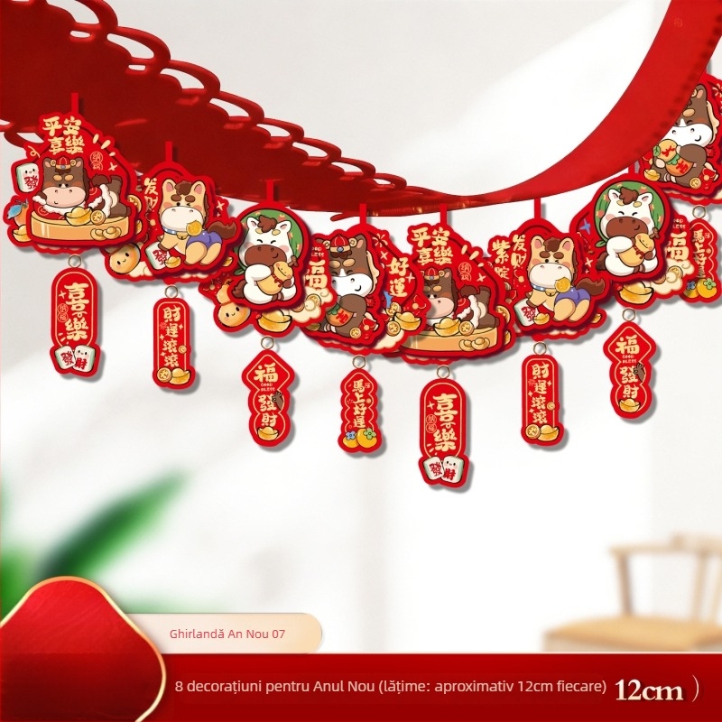 Decor pentru sală – pandantive cu ponei în stil desen animat, din hârtie și panglică, pentru festivalul de primăvară