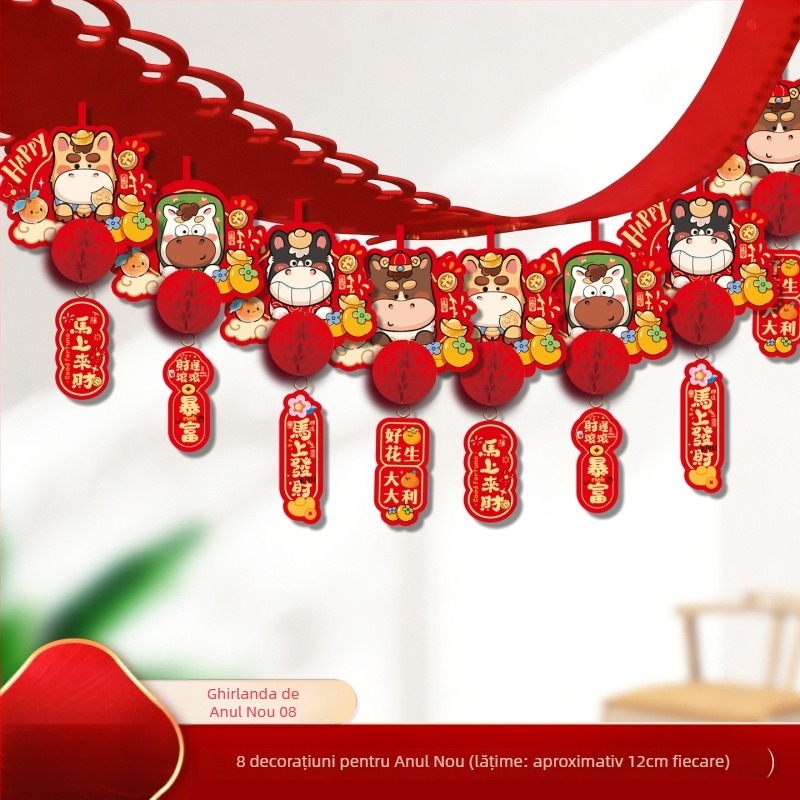 Decor pentru sală – pandantive cu ponei în stil desen animat, din hârtie și panglică, pentru festivalul de primăvară