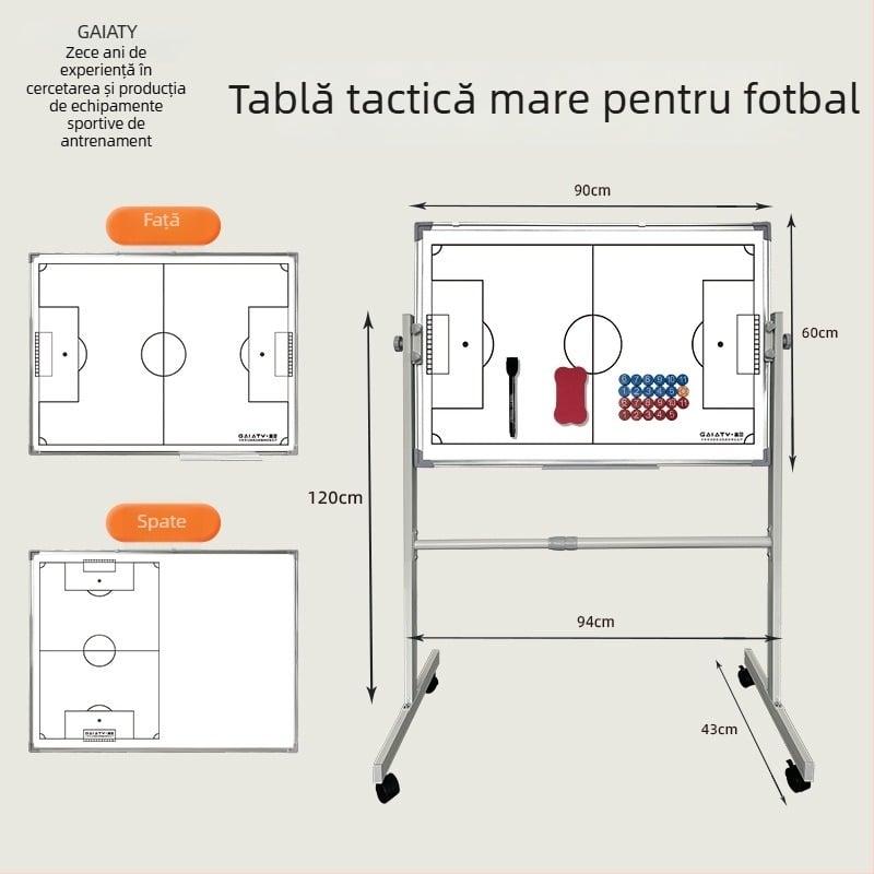 Tablă tactică magnetică pliabilă pentru baschet și fotbal, cu suport, față dublă, cadru din aliaj de aluminiu, cod zjszsb-001