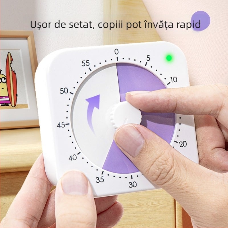 Cronometru magnetic vizual pentru autodisciplina elevilor și gestionarea studiului, cuarț alimentat cu baterii, design pătrat