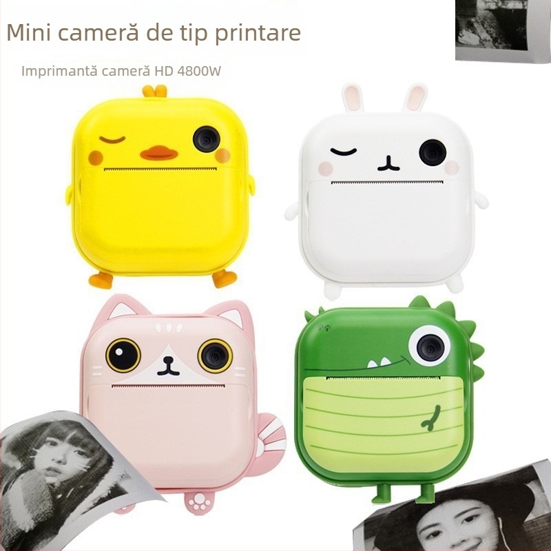 Cameră pentru copii cu imprimare instantanee, model M2, LCD de 2.4 inch, 48 MP, card TF, baterie de 1200 mAh