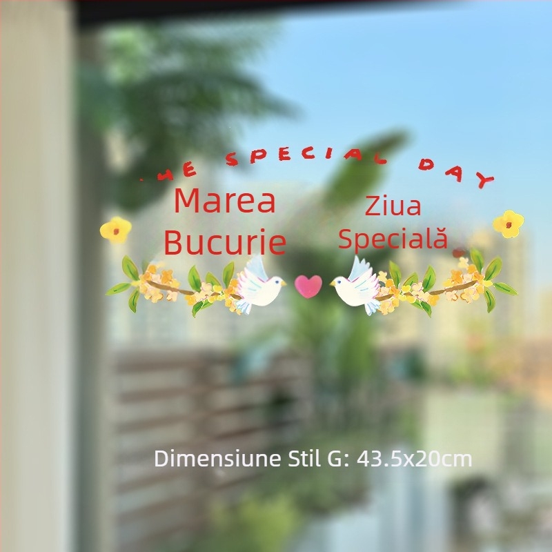 Decorațiuni pentru ferestre de nuntă din PVC cu cuvinte fericite și urși pictați manual – etichete statice pentru sticlă